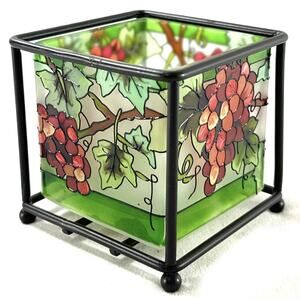 Joan Baker Designs Hand Painted Glass Grape Candle Holder Metal Stand Vintage